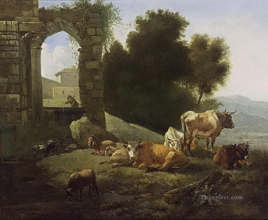 berger vache italianate paysage willem romeijn Peintures à l'huile